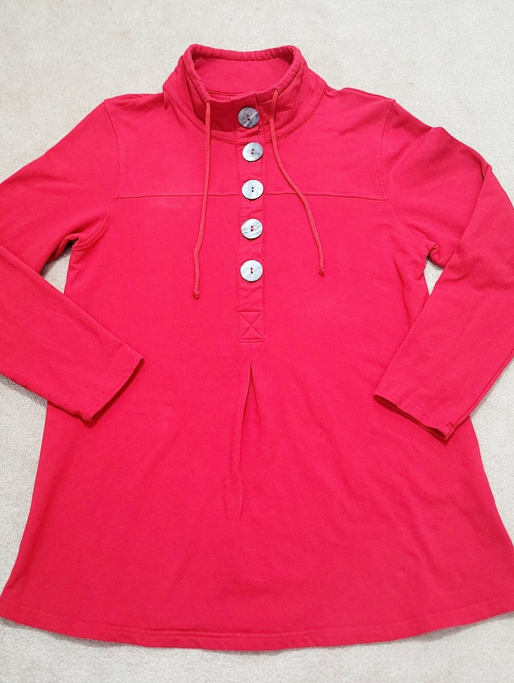 Lulu-B Red Tunic Top Size Medium Button Neck Long Sleeve Stretch Cotton Pullover - Picture 12 of 12